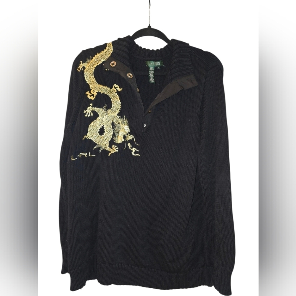 Lauren Ralph Lauren Black Sweater with Gold Dragon